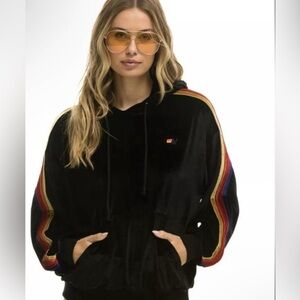 Aviator Nation Black and Rainbow Velvet Hoodie, never worn
